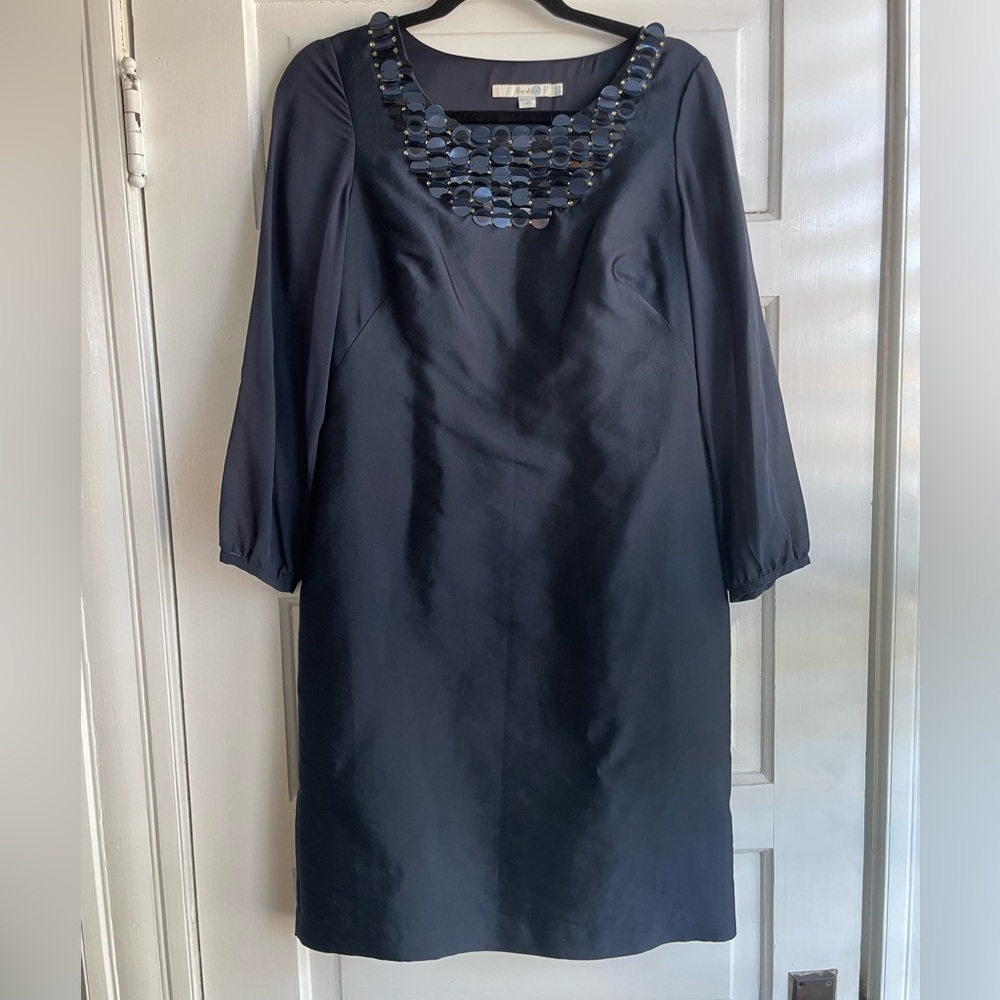 Boden Silk Cotton Blend Sequin Neck Details Sheath Dress Women’s Size 6L